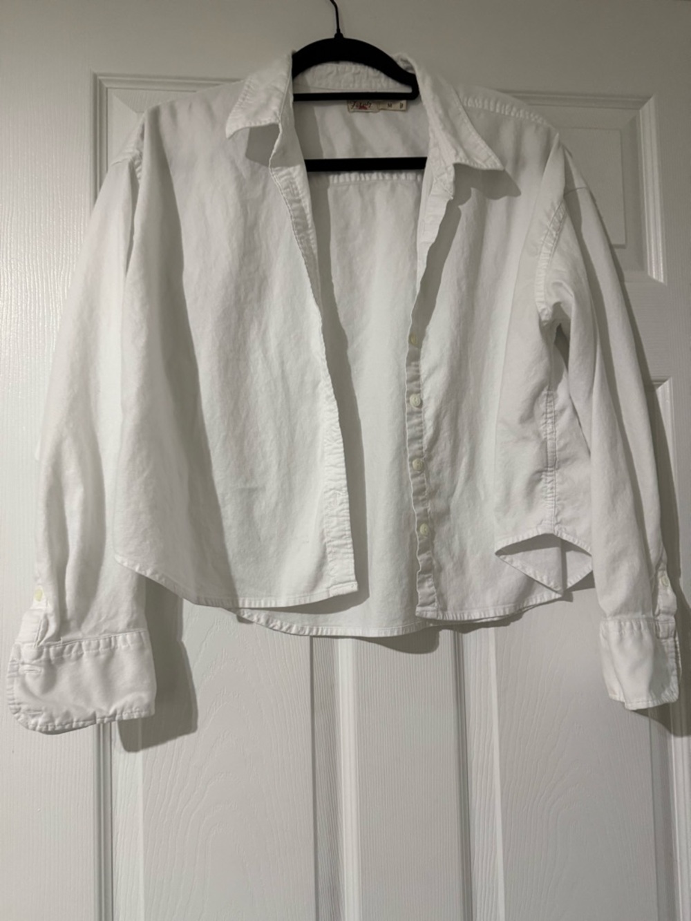 Faherty White Button-Down Cropped Cotton Shirt - EVEREVE